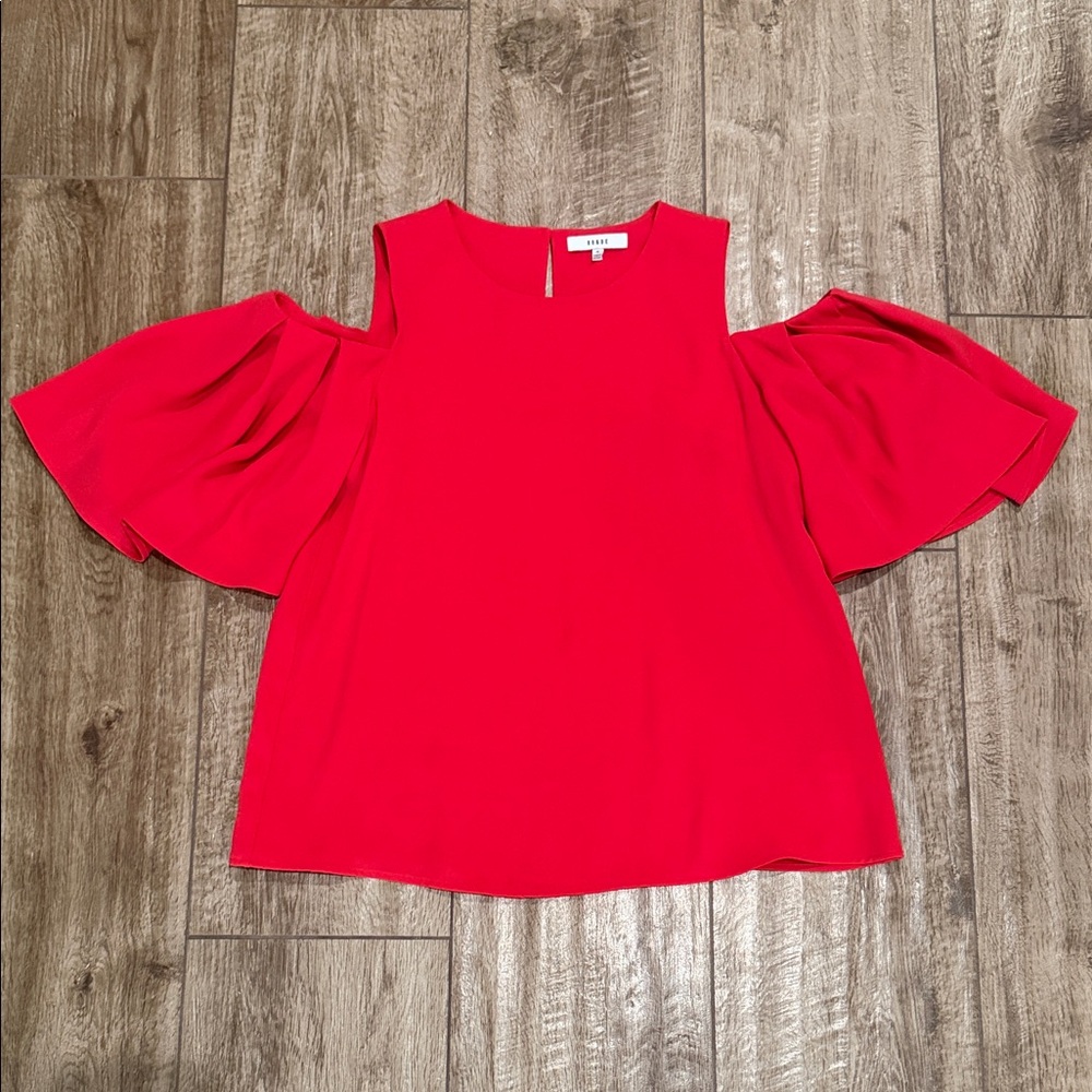 Ro & De Bright Red Cold Shoulder Blouse Sz M